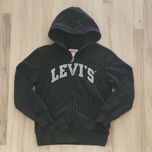 Levi’s Boys Hoodie Sweatshirt Size M 10-12 Black Zip Up Logo Hooded Jacket